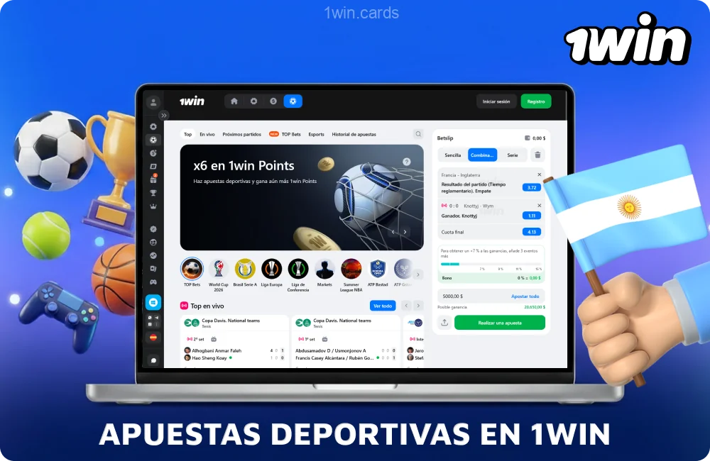 En 1win Argentina puedes hacer apuestas en tiempo real y antes del inicio de los partidos en más de 35 deportes
